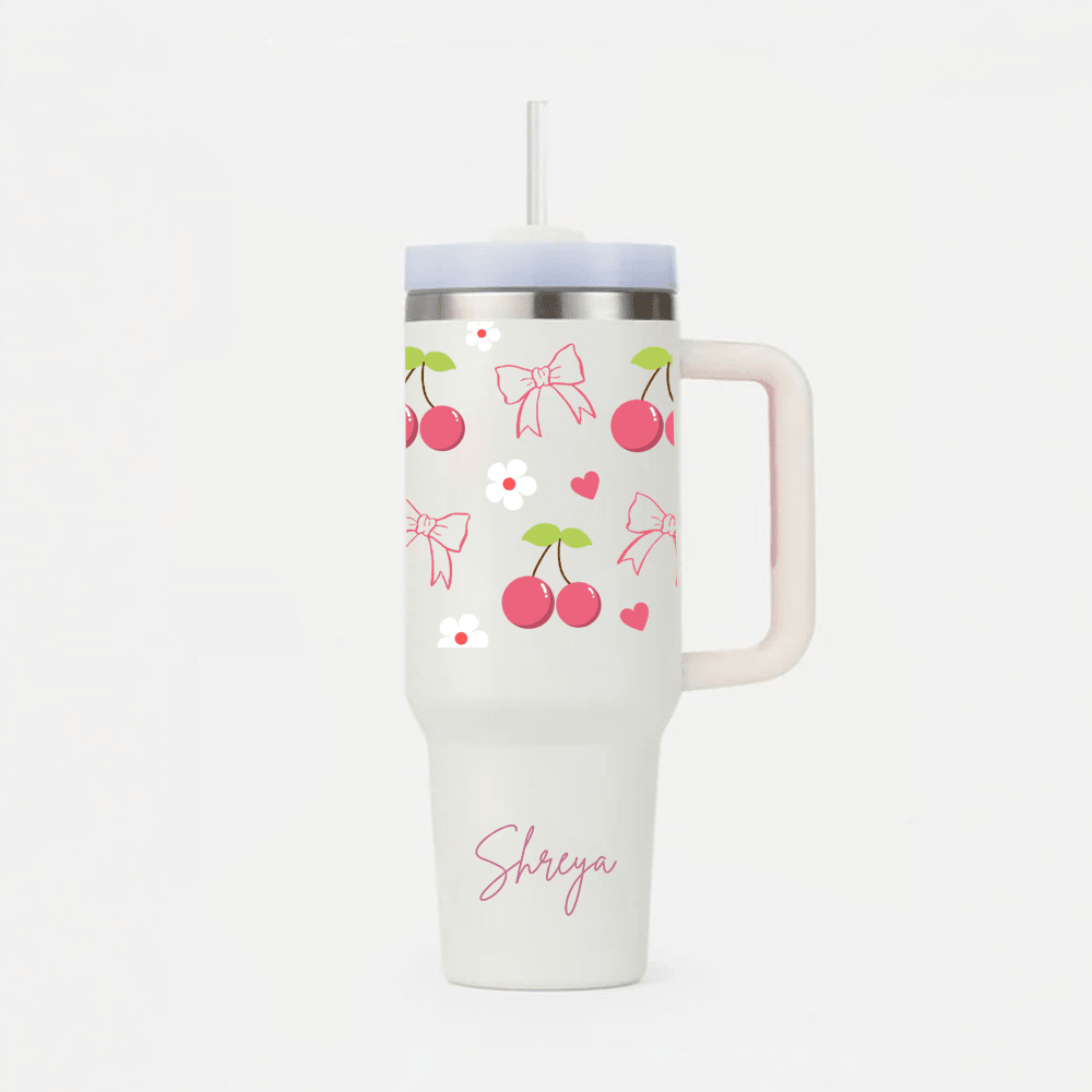 Personalized BerryBow™ Tumbler with Straw & Lid - Memories InsiteCHERRY & BOW DESIGN PRINTED TUMBLER-1
